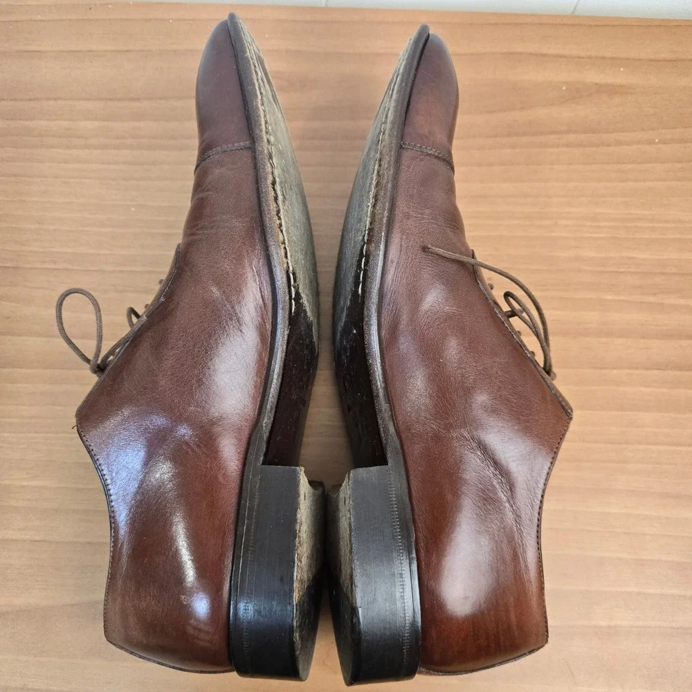 Saks Fifth Avenue 8.5 M Brown Leather Cap Toe Oxford Made‎ in Italy